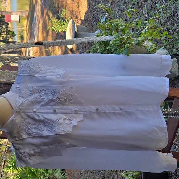 David Benjamin Tops - David Benjamin White Vintage Blouse With Floral Embroidery Accent At Bodice
